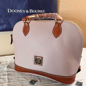 NWT Dooney and Bourke mauve and brown Italian Leather Satchel. (crossbody strap)